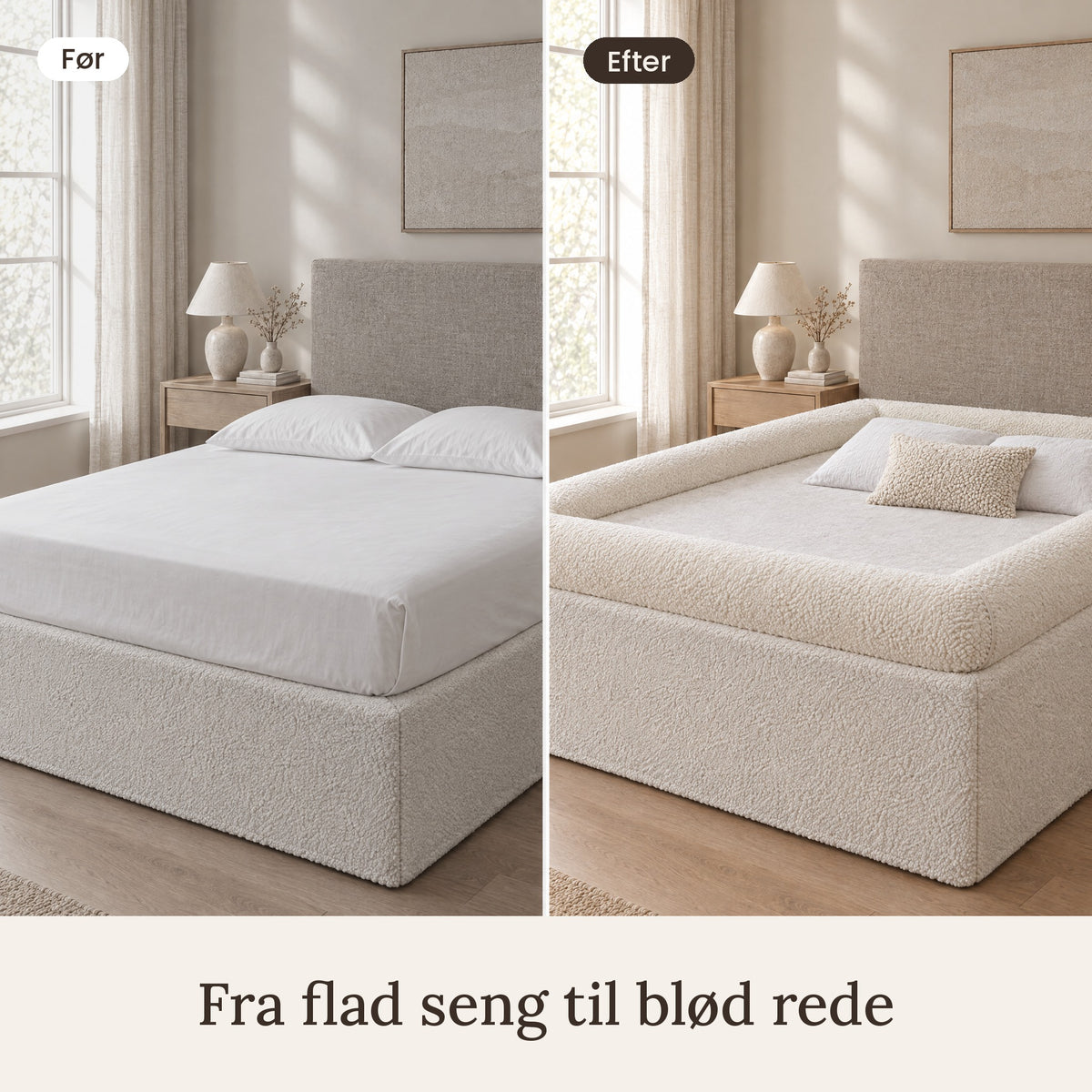 Før og efter: almindelig seng og seng med Nord CloudCover™